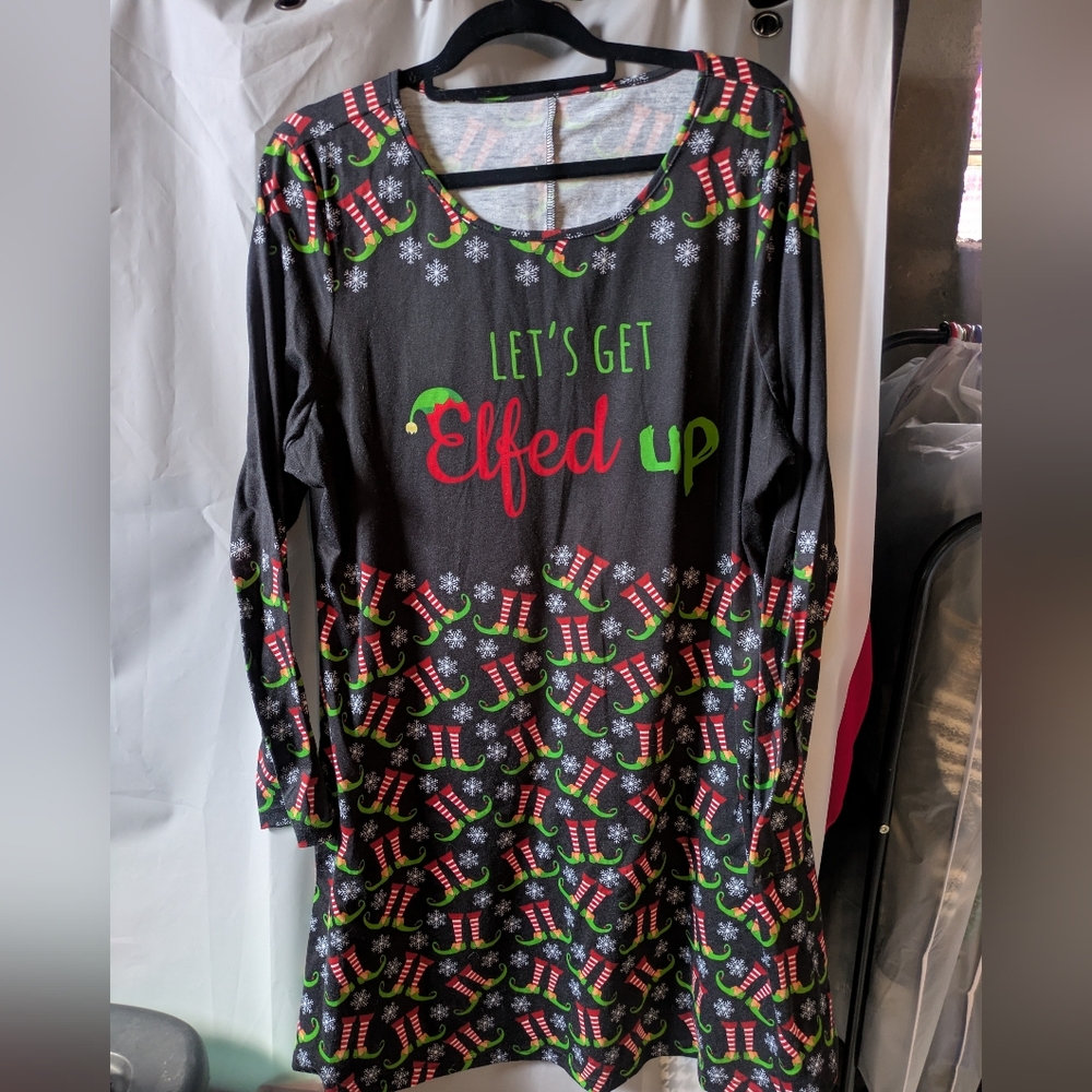 Festive Holiday Dress with Elf Print